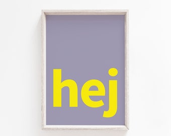 Poster hej yellow on purple