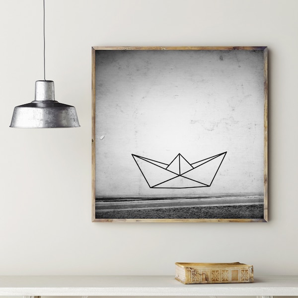 Poster: Papierboot, grey