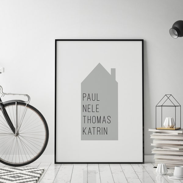 Poster: Haus mit Namen, grau