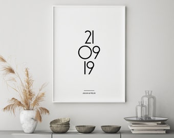 personalisiertes Poster zur Hochzeit /zum Hochzeitstag: unser Datum, sw