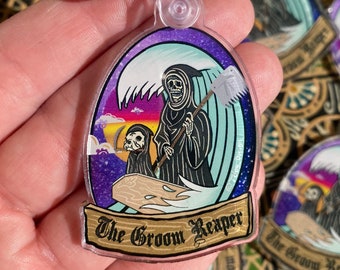 NEW Groom Reaper Keychain for groomers, pet stylist, dog lovers, sticker collectors, skeleton skulls punk rock surf puppy dog mom