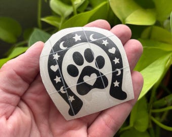 Horse Hoof Dog Paw Heart Sticker: Moon Stars Vinyl Decal (Outdoor/Indoor)