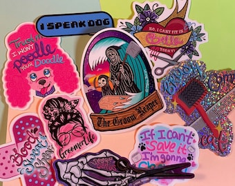 Dog Groomer Stickers: Hand-Drawn Pet Lover Collection (Pack of 9)