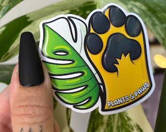 Plants & Paws Sticker | Monstera Leaf, Dog Paw Print | Waterproof Vinyl Decal