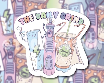 The Daily Grind Sticker - Dog Groomer Kawaii Meme 3"