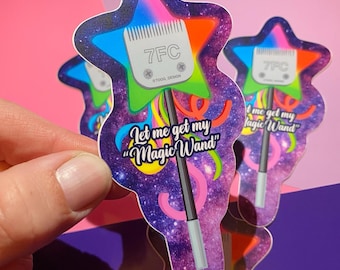 Groomer’s Magic Wand - 4” Rainbow Galaxy Sticker | Dog Cat Pet Stylist, 7 Blade Decal, Shave Down, Poodle, Shears, Cute, Sassy, Funny