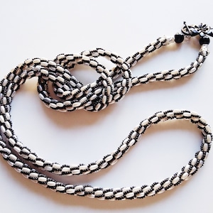 Unique black white necklace, Woman Long jewelry, Retro style, Bead crochet necklace, Gift loved mom, gift loved wife, Favorite girlfriend