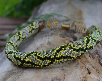 Ketting Groene Python, Snake choker, kralen ketting serpent print, Predatory Ketting, Kralen Python huid uniek cadeau voor vrouw, moeder