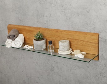 BestLoft® Brooklyn wall shelf with glass shelf made of solid oak, optionally in 100 cm/80 cm glass shelf Floating shelf Glass shelf Shelf with glass shelf
