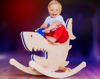 Rocking animal toy wooden shark and octopus birch multiplex for children