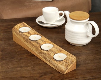 Bestloft tea light holder solid oak candle holder with wavy edge different sizes 2 / 3 / 4 or in a set tea light set tea lights