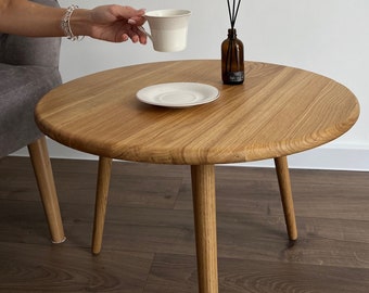 BestLoft round coffee table made of oak in 60 cm side table and coffee table coffee table