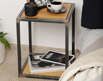 BestLoft bedside table made of solid wood oak metal