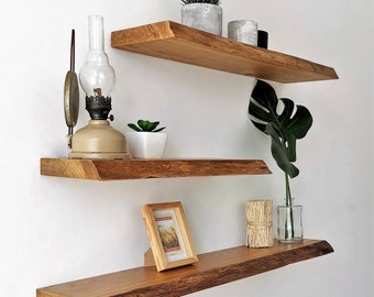 BestLoft® wall shelf Ruby WITH and WITHOUT tree edge made of oak wall shelf with attachment in different sizes floating shelf living room