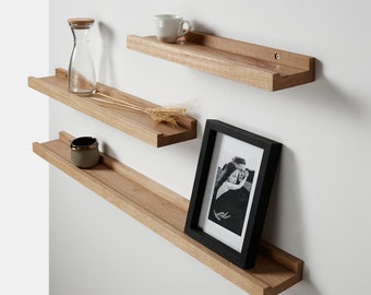 BestLoft Bilderleiste Holz Holzregal Wand Regal Wand Bilderleiste Eiche Floating Shelf Flur Regal Holz Wand Wandregal Holz aus Eiche massiv