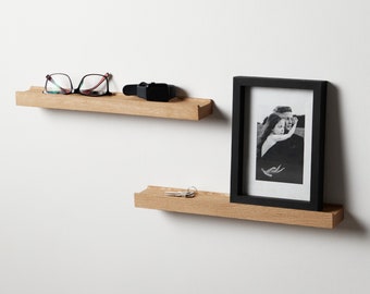 BestLoft Bilderleiste Holz Holzregal Wand Wandregal Holz aus Eiche massiv regal wand Bilderleiste Eiche floating shelf