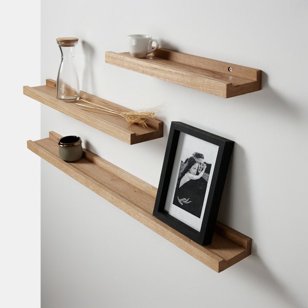 BestLoft Barra para cuadros de madera, estante de madera, estante de pared, barra para cuadros de pared, estante flotante de roble, estante para pasillo, estante de madera para pared, estante de pared de madera de roble macizo