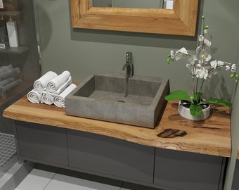 Vanity console with tree edge made to measure in various sizes made of 4 cm solid oak vanity top vanity unit