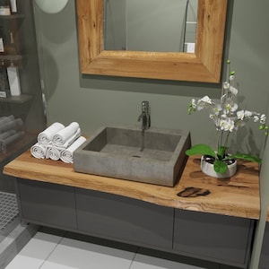 Custom-made washbasin console with live edge in various sizes from 4cm solid oak washbasin board washbasin cabinet