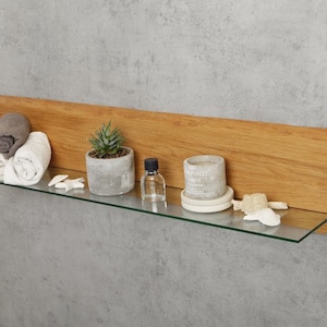 BestLoft® Brooklyn wall shelf with glass shelf made of solid oak, optionally in 100 cm/80 cm glass shelf Floating shelf Glass shelf Shelf with glass shelf image 1