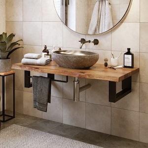 IMMEDIATELY AVAILABLE vanity console vanity unit wood panel bathroom bathroom cabinet solid oak with tree edge vanity unit