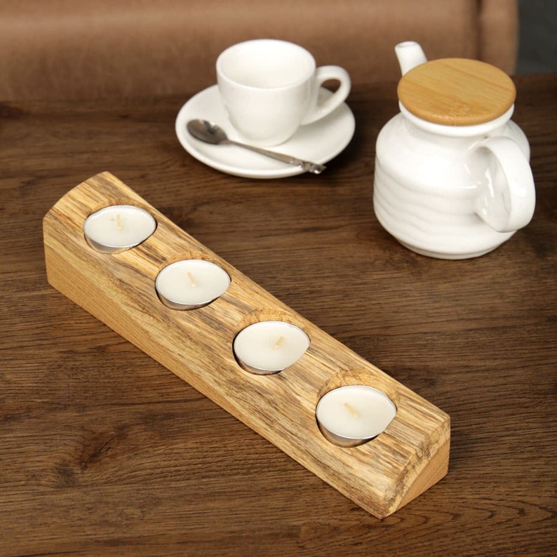 Bestloft tea light holder solid oak candle holder with wavy edge different sizes 2 / 3 / 4 or in a set tea light set tea lights image 6