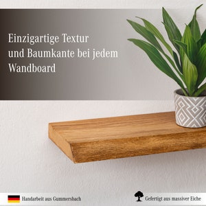 BestLoft® wall shelf with tree edge made of solid 4 cm oak wall shelf with natural edge with attachment in different sizes living room shelf image 5