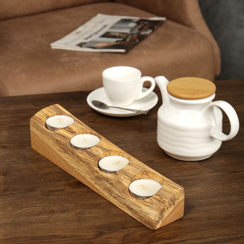 Bestloft tea light holder solid oak candle holder with wavy edge different sizes 2 / 3 / 4 or in a set tea light set tea lights image 1