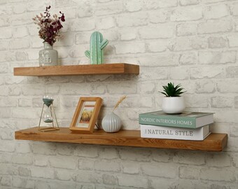 BestLoft® Ruby floating shelf without tree edge 17 cm deep made of oak wall board wall shelf with attachment in different sizes living room shelf