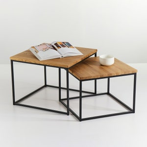 Original BestLoft® 2-piece set Twinsburg coffee table oak + metal side table industrial design loft vintage solid