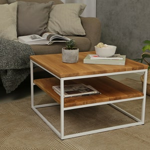 BestLoft® Couchtisch Boston mit 2 Ablagen Beistelltisch im Industriedesign aus Eiche rustikal Hell Natur & Stahl Bild 2