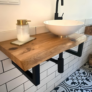 IMMEDIATELY AVAILABLE Washbasin Console Washbasin Wooden Top Bathroom Bathroom Cabinet Solid Oak with Live Edge Washbasin Cabinet