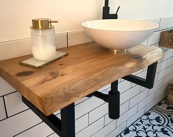 Consola de Lavabo DISPONIBLE INMEDIATAMENTE Encimera de Madera para Lavabo Baño Mueble de Baño de Roble Macizo con Borde Mueble Bajo Lavabo