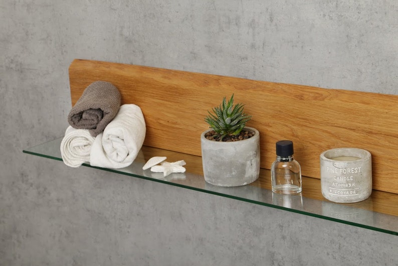 BestLoft® Brooklyn wall shelf with glass shelf made of solid oak, optionally in 100 cm/80 cm glass shelf Floating shelf Glass shelf Shelf with glass shelf image 7