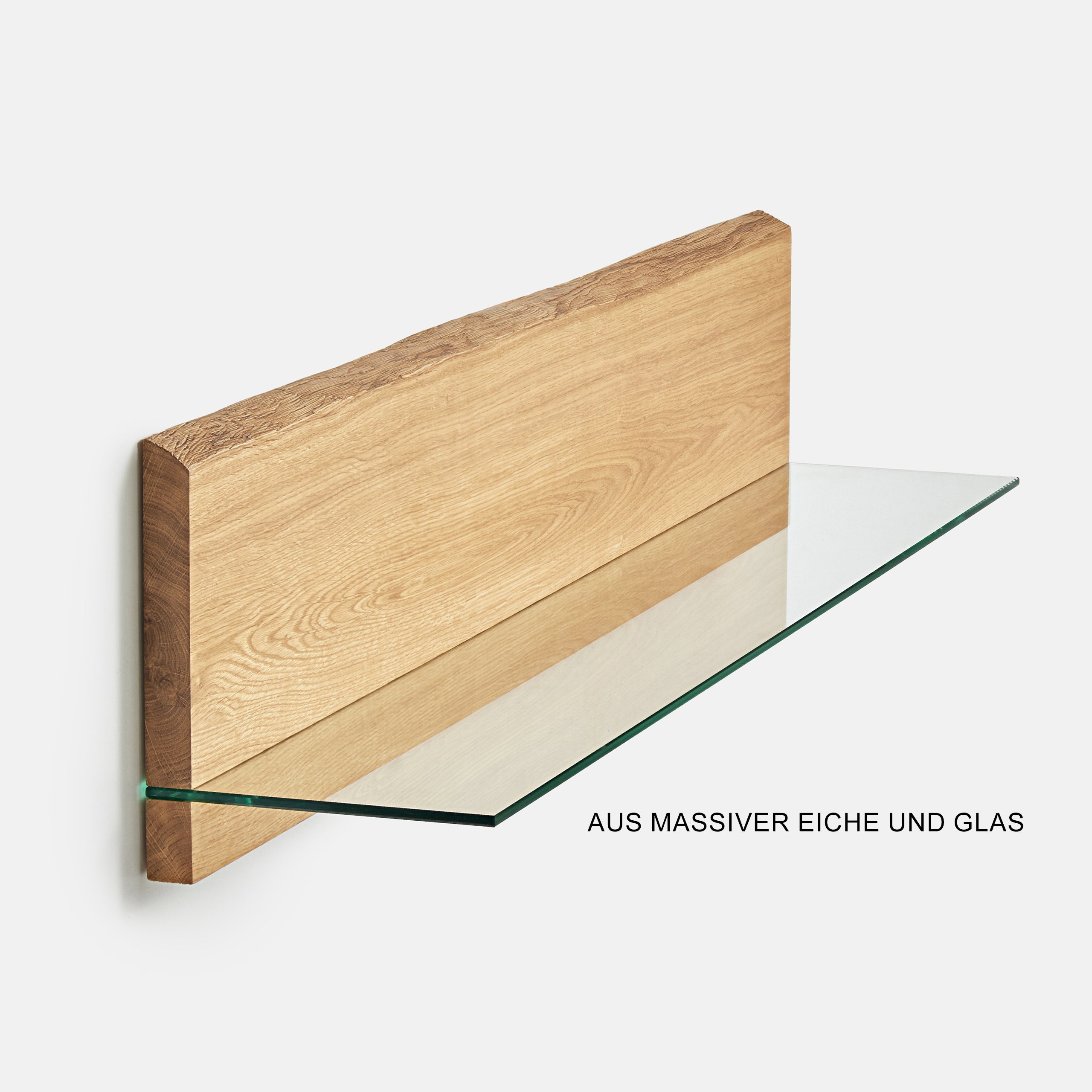 BestLoft® Wandregal Brooklyn mit Glasablage aus massiver Eiche wahlweise in 100cm/80cm Glasboden Schweberegal Glasregal Regal mit Glasboden