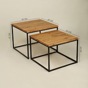 Original BestLoft® set of 2 Twinsburg coffee table oak metal side table industrial design loft vintage sofa table solid image 10