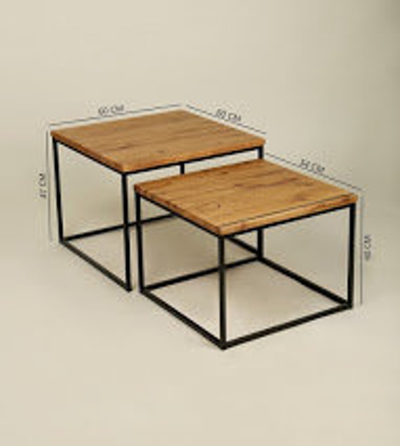 Originele BestLoft® set van 2 Twinsburg salontafel eiken metalen bijzettafel industrieel design loft vintage salontafel massief afbeelding 10