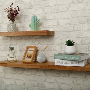 BestLoft® wall shelf Ruby WITH and WITHOUT tree edge made of oak wall shelf with attachment in different sizes floating shelf living room image 6