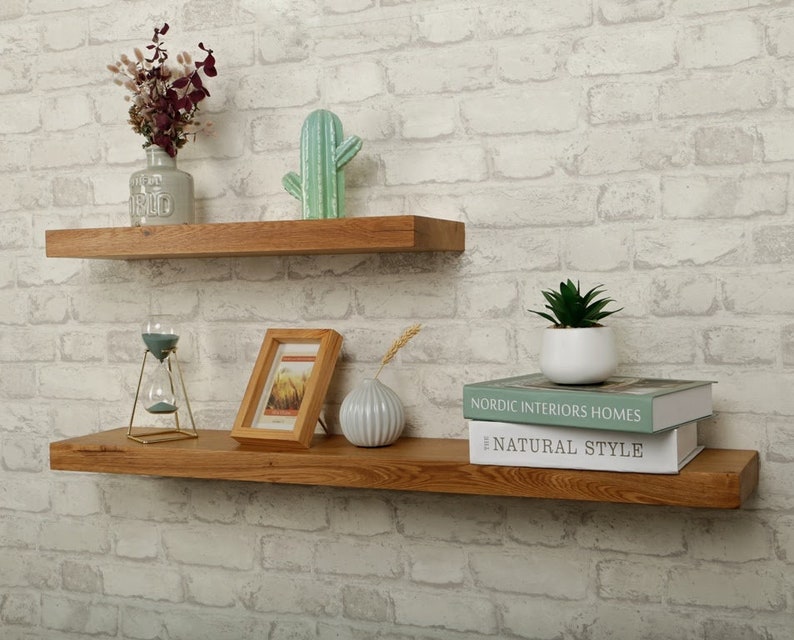 BestLoft® wall shelf Ruby WITH and WITHOUT tree edge made of oak wall shelf with attachment in different sizes floating shelf living room image 6