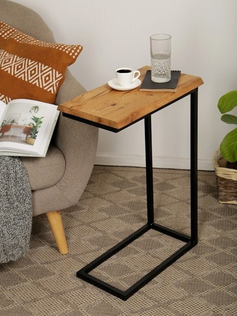 BestLoft® Beistelltisch San Jose Laptoptisch Sofatisch Betttisch Couchtisch Holz mit Baumkante Naturkante Wohnzimmertisch Bild 1