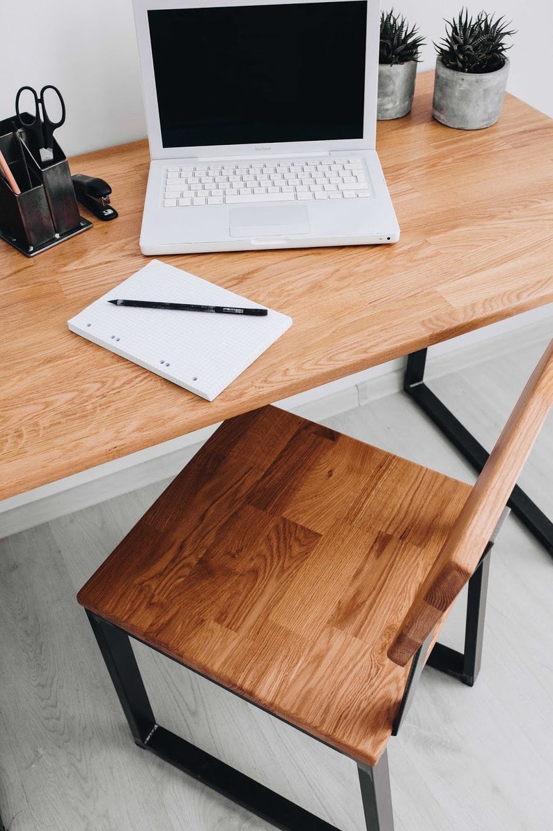 Stuhl Bürostuhl Industriedesign Eiche Stahl für Schreibtisch Bild 8