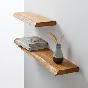 BestLoft Wandregal Wandboard Eiche Baumkante Naturkante Regal Wand Schweberegal Holzregal  Bücherregal Holz kleines Regal Küchenregal  shelf