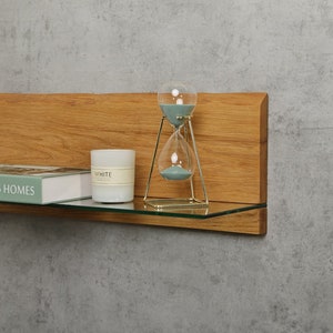 BestLoft® Brooklyn wall shelf with glass shelf made of solid oak, optionally in 100 cm/80 cm glass shelf Floating shelf Glass shelf Shelf with glass shelf image 5