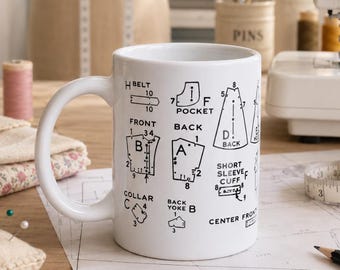 NEW Vintage Sewing Pattern Mug: Seamstress Gift, Pattern Pieces Design 11 or 15 oz Made to Order