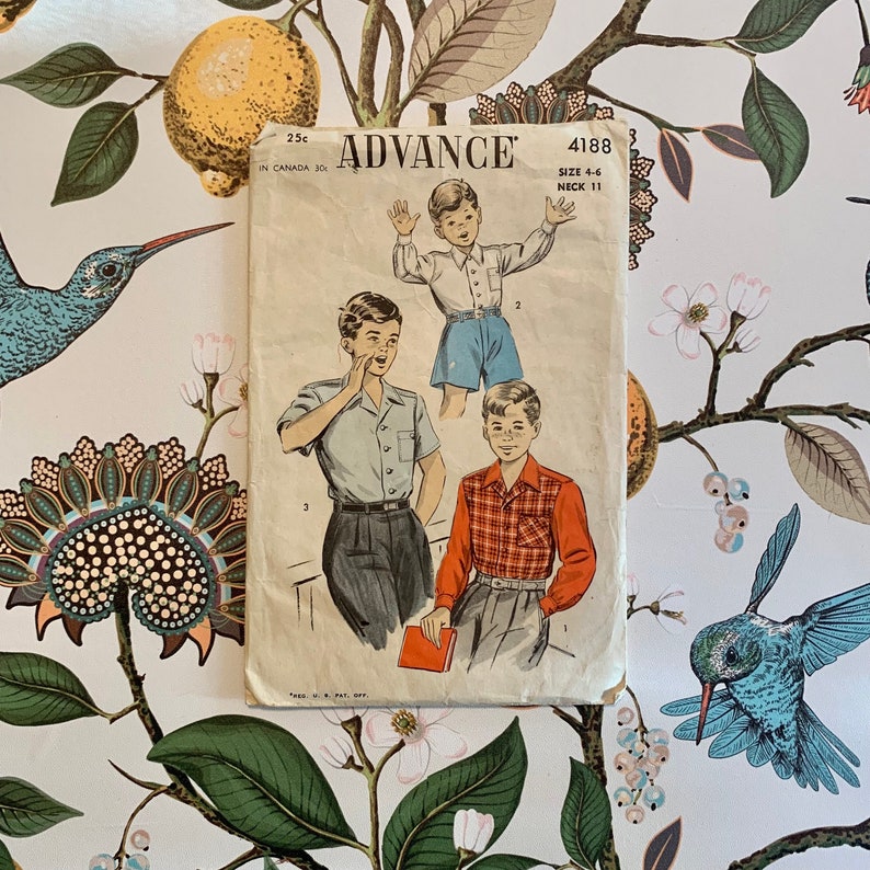Advance Sewing Pattern No 4188 / Boys Shirt Pattern / Vintage / 1950s ...