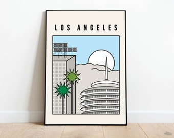Los Angeles California Capitol Records Hollywood Modern Geometric Travel Poster