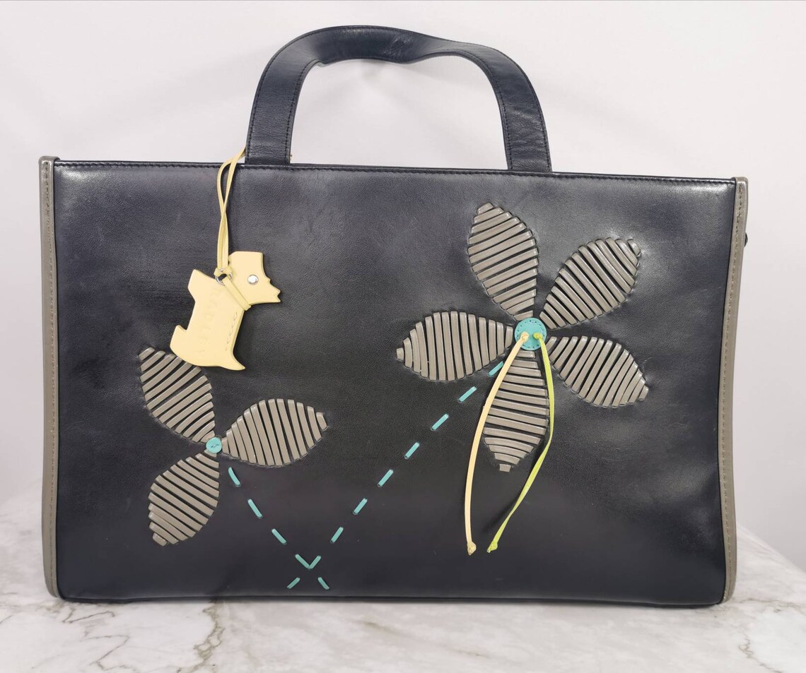 Genuine Vintage Radley Large Leather Floral Black Grab Bag. Etsy