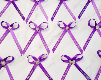 Personalized Satin Ribbon Bows with Lapel Pins: Wedding Favors, Gift Wrapping