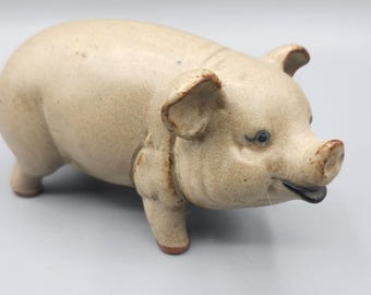 Miniature vintage de 4,5 po. cochon heureux porcelet poterie céramique maison de ferme