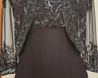 VTG Stenay Silk Beaded 2 Pc Midi Dark Romantic Whimsigoth Prom Sheer Dress Sz 6